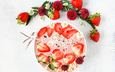 клубника, ягоды, сливки, ягодный десерт