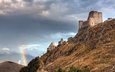гора, радуга, италия, абруццо, крепость, rocca calascio