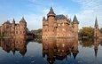 вода, замок, нидерланды, голландия, замок де хаар