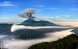 облака, горы, остров, вулкан, индонезия