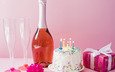 праздник, шампанское, торт, день рождение