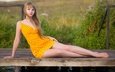 апельсин, жёлтая, открытый, блонд, без задних ног, ногами, в платье, gевочка, грин