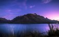 трава, озеро, закат, гора, новая зеландия, каньен, wakatipu lake, уакатипу