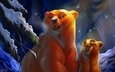 арт, ночь, лес, зима, медведь, медведи, медвеженок, by tehchan