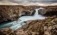 река, природа, скала, водопад, восход солнца, исландия, утес, aldeyjarfoss waterfall, альдейярфосс