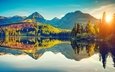 озеро, горы, отражение, осень