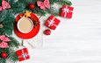 новый год, украшения, кофе, подарки, рождество, печенье, новогодние украшения