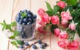 розы, букет, ягоды, черника, стакан, 47