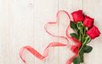 цветы, розы, сердце, любовь, романтика, букет, лента, день святого валентина
