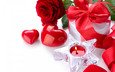 цветок, роза, сердце, романтика, лента, свеча, подарок