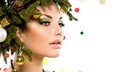 новый год, елка, украшения, девушка, ветки, шарики, модель, креатив, лицо, макияж, рождество, ожерелье, анна субботина