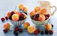 фрукты, ягоды, вишня, посуда, ежевика, абрикосы