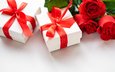 розы, подарки, букет, лента, день святого валентина