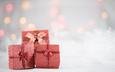огни, новый год, снежинки, подарки, лента, подарок, праздник, рождество, коробка, три, бант, коробки, светлый фон, трио, бантики