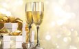 новый год, подарки, бокалы, праздник, шампанское