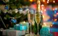 огни, свечи, новый год, елка, украшения, подарки, праздник, рождество, шампанское