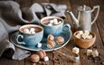 чайник, кофейные зерна, сахар, натюрморт, горячий шоколад, макаруны, маршмеллоу