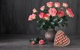 цветы, розы, сердце, букет, ваза, натюрморт, anya ivanova