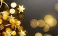 новый год, шары, украшения, черный фон, рождество, золотые, блака, боке, merry, голден