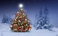 снег, новый год, елка, шары, украшения, зима, снежинки, рождество