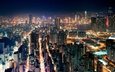 китай, гон-конг, огни ночного города, вид с высоты