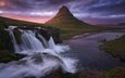 горы, водопад, вулкан, исландия