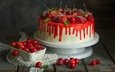 клубника, черешня, ягоды, сладкое, торт, десерт