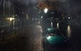 ночь, фонари, вода, листья, осень, улица, авто, дождь, амстердам