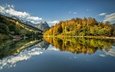 озеро, горы, лес, отражение, осень, германия, бавария