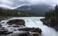 река, горы, лес, водопад, канада, национальный парк джаспер, провинция альберта