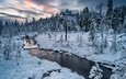 река, природа, зима