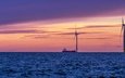 закат, море, корабль, ветряки, финляндия, ветряные мельницы