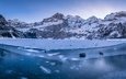 горы, зима, швейцария, лёд, замерзшее озеро
