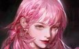 лицо, сёрьги, косичка, розовые волосы
