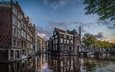 мост, канал, дома, здания, нидерланды, амстердам
