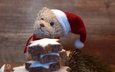 новый год, хвоя, зима, медведь, мишка, тедди, звездочки, плюшевый, праздник, рождество, печенье, колпак санты
