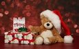 новый год, медведь, мишка, игрушка, тедди, плюшевый, подарок, праздник, рождество, коробка, бантик, колпак санты