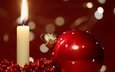новый год, пламя, зима, фон, блеск, шар, бусы, шарик, свеча, праздник, рождество