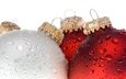 новый год, шары, фон, капли, красные, белый, шарики, праздник, рождество