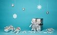новый год, снежинки, шарики, праздник, рождество, коробки, новогодние украшения