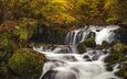 река, камни, лес, панорама, водопад, осень, япония, мох, японии, каскад, нагано