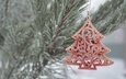 снег, новый год, елка, хвоя, зима, ветки, иней, игрушка, орнамент, праздник, рождество