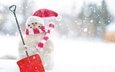 снег, природа, новый год, игрушка, снеговик, праздник, рождество, шапочка, лопата, снегопад, шарфик