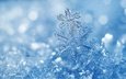 свет, снег, новый год, зима, снежинки, лёд, голубой фон, снежинка, кристаллы, льдинки, боке, размытый фон, прозрачные