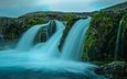 вода, камни, скала, водопад, поток, исландия, водопады
