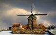 зима, нидерланды, ветряная мельница