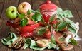 листья, фрукты, яблоки, витамины, чашка, посуда, :листья, ложи