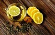 лимон, чай, зеленый чай, деревянная поверхность