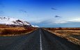 небо, дорога, горы, природа, горизонт, исландия, снежные вершины