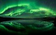 озеро, отражение, северное сияние, аляска, aurora borealis, полярное сияние